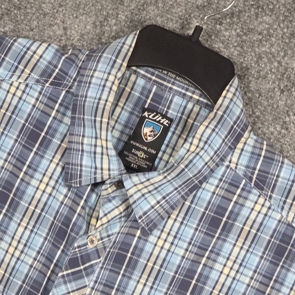 Kuhl Mens XXL Shirt Short Sleeve Blue Plaid Sunel Cotton Tencel Button Down